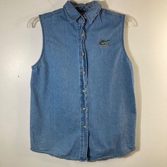 Womens Vintage Graphic Sports Denim Florida Gators Button Shirt M Blue - Picture 1 of 5